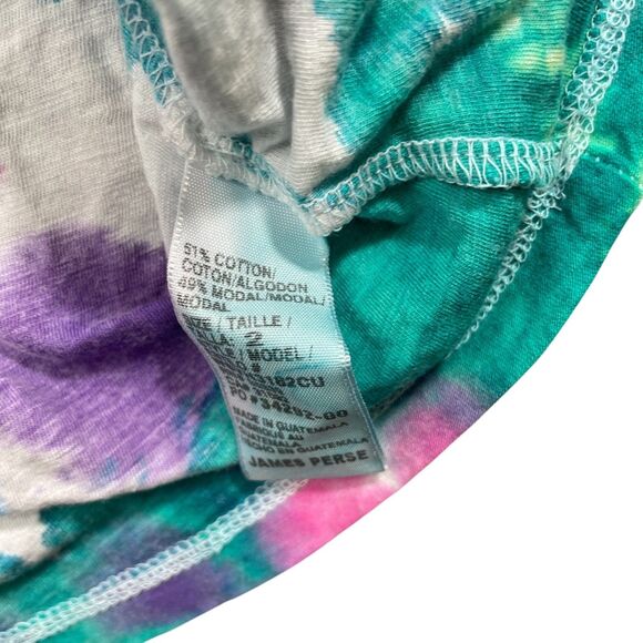 James Perse V Neck size 2 Tie Dye T shirt Cotton Blend Colorful Hippie 70's - Picture 4 of 5